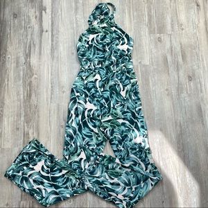 Olivaceous palm leave jumpsuit